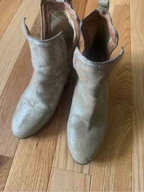 Metallic Beige Suede Ankle Boots - Women